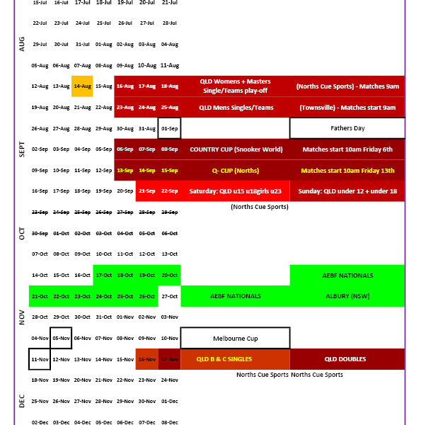 2019 QEBF Calendar of Events